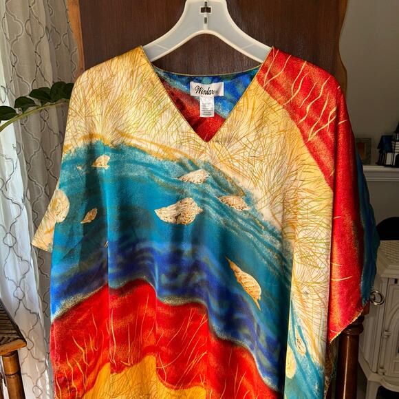 Winlar Kaftan One Size Fits Most 41" W x 48" L Bohemian Maxi Dress Robe Tunic - Picture 2 of 11